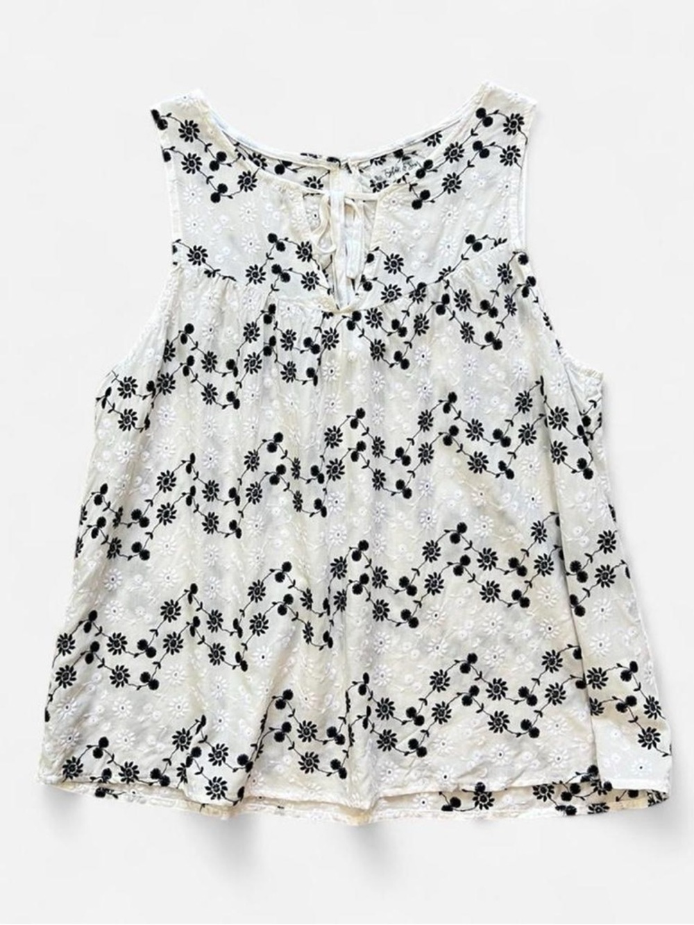 Taylor & Sage Cream Tank Top with Black Floral Embroidery